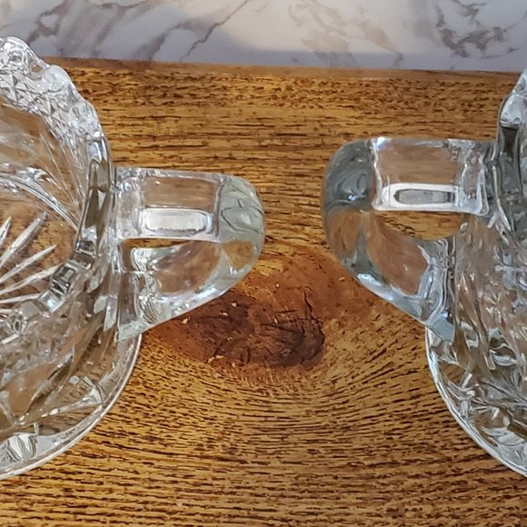 Vtg/MCM Clear Cut Glass creamer & sugar w/etched patterned flowers sunburst - Picture 3 of 4